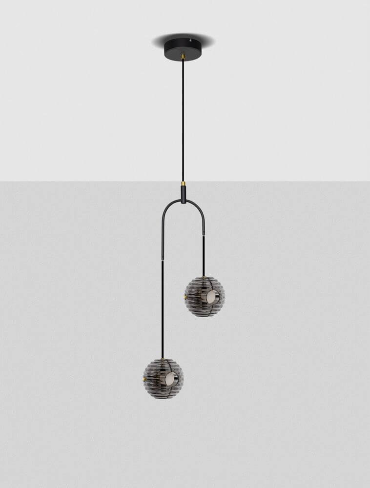 Las LED Pendelleuchte 2-flammig Ø 31cm 3000K Schwarz, Gold im modernen Design mit getöntem Glas.