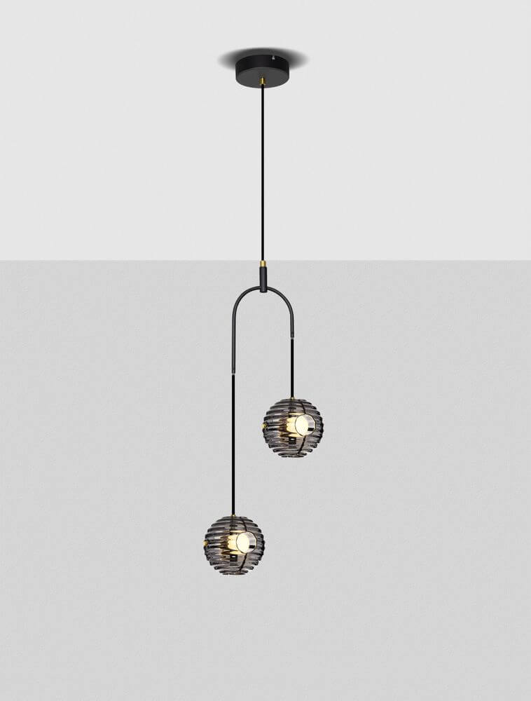 Las LED Pendelleuchte 2-flammig Ø 31cm 3000K Schwarz, Gold mit elegantem Design und modernen Elementen.