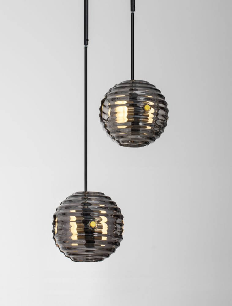 Las LED Pendelleuchte 2-flammig Ø 31cm 3000K Schwarz, Gold in modernem Design mit getöntem Glas.