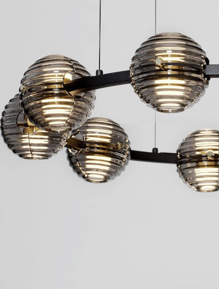 Las LED Pendelleuchte 9-flammig Ø 91cm 3000K Schwarz, Gold mit eleganten Glaskugeln in Schwarz und Gold