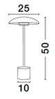 Maßzeichnung der Lash LED Tischleuchte 3000K mit Höhe 50 cm und Fußdurchmesser 10 cm.