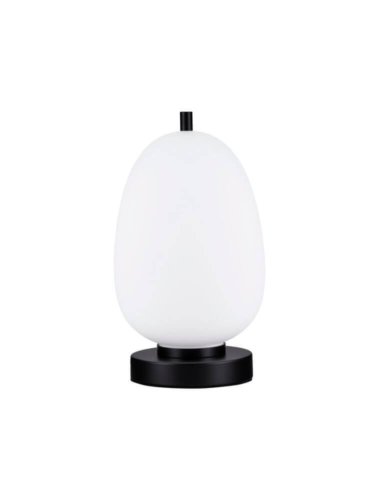 Lato Tischleuchte E14 Ø 15,8cm auf schwarzem Sockel mit opalem Glasschirm, modernes Wohndesign.