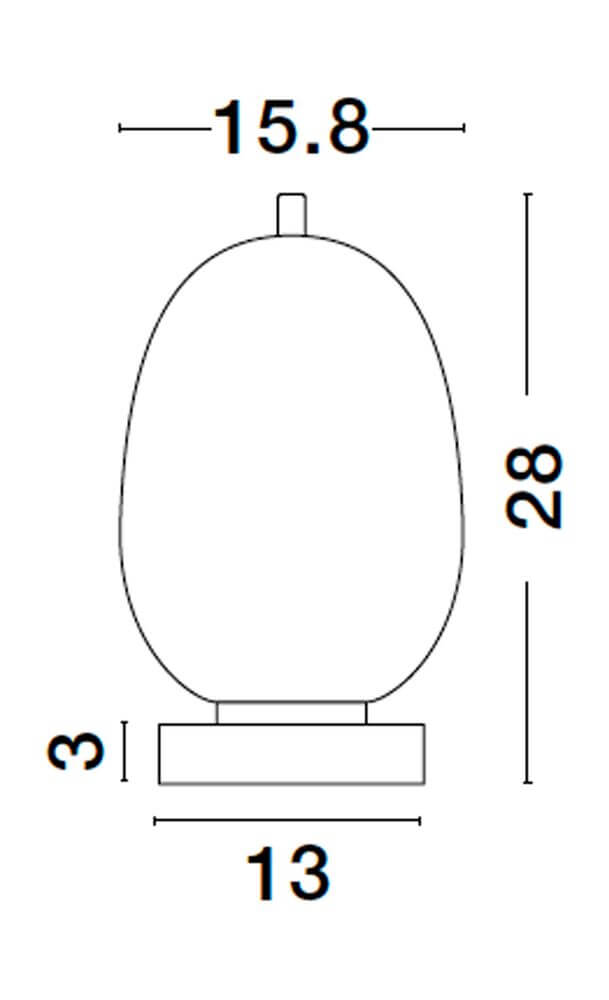 Technische Zeichnung der Lato Tischleuchte E14 Ø 15,8cm mit Abmessungen.