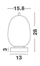 Technische Zeichnung der Lato Tischleuchte E14 Ø 15,8cm mit Abmessungen.