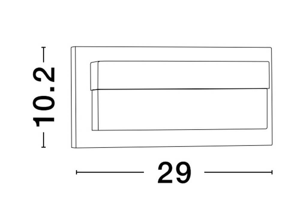 Maßzeichnung der Leto LED Außenwandleuchte Horizontal 3000K Schwarz IP65 mit Abmessungen 29 cm x 10,2 cm.