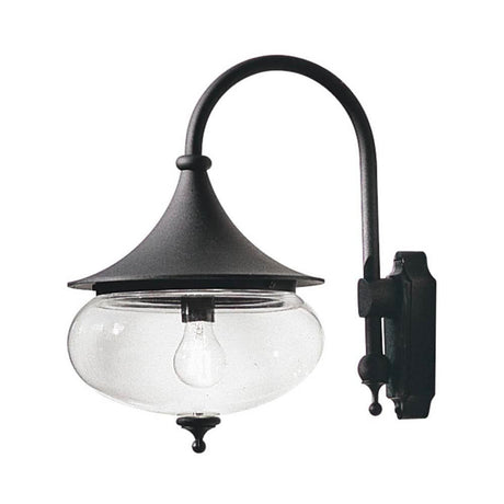 Applique da esterno Libra nera, vetro trasparente con design elegante e sfera di vetro lucido.