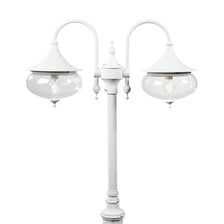 Lampada de pé Libra 2 peças. Branca, vidro claro com design elegante e cúpula de vidro transparente.