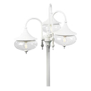 Lámpara de pie Libra 3 piezas. Blanca, vidrio claro con un diseño elegante y esferas de vidrio claras para una iluminación estilosa.