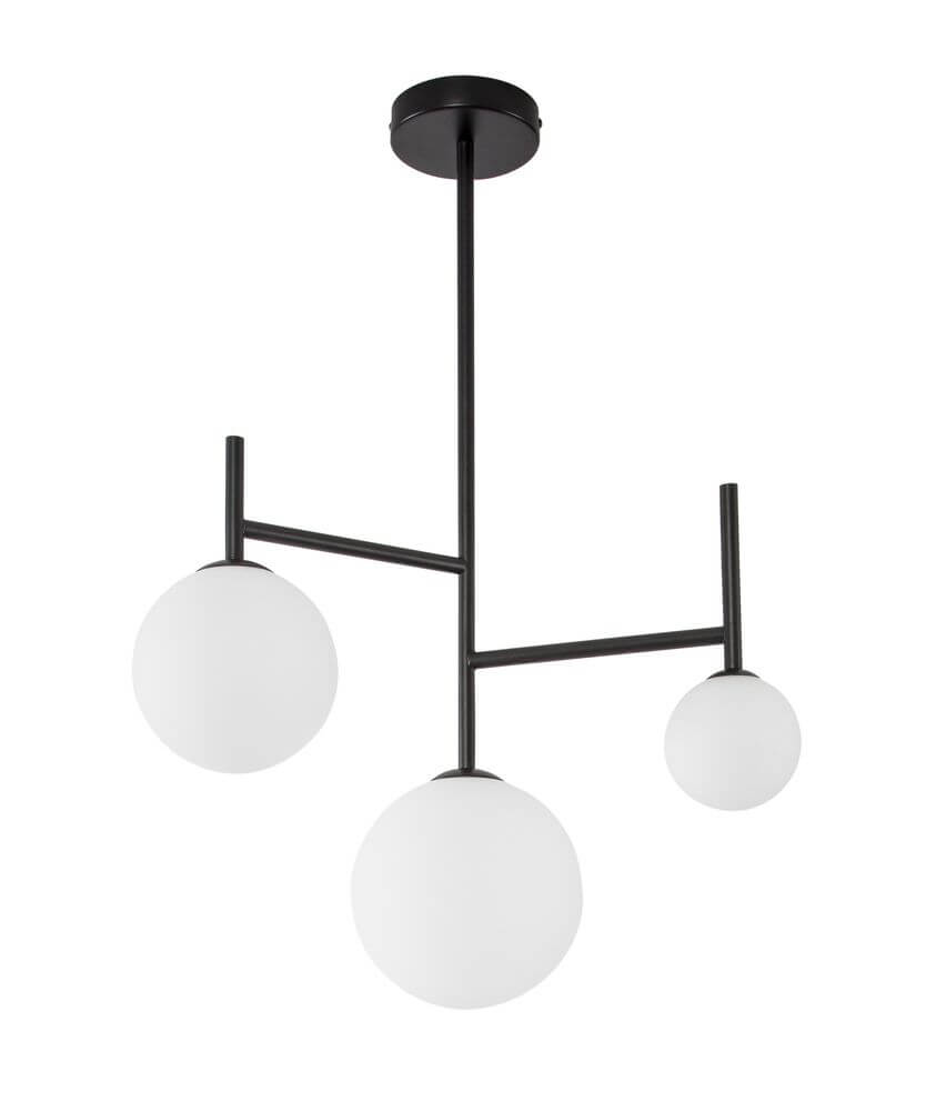 Licato Pendelleuchte 3-flammig Ø 49cm Schwarz, Weiß mit mattschwarzem Aluminium und opalem Glas.