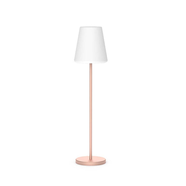 LED rechargeable floor lamp Lola Mini with remote control in an elegant design with a pink base.