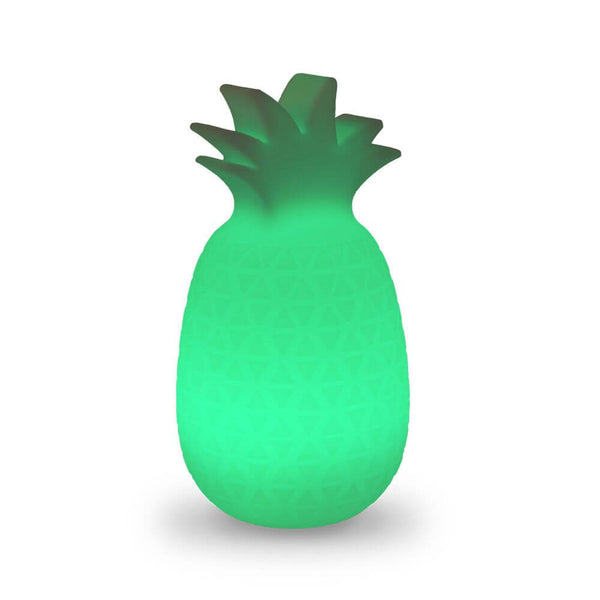 LED-battery-powered lamp Samba Ananas with remote control in bright green as a table lamp.