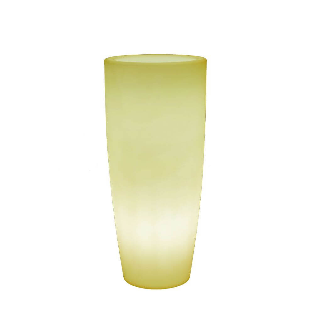Bambu Big belyst dekorationskruka av polyeten, cylindrisk planterare med mjukt ljus.