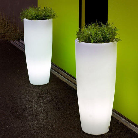 Bambu Stor oplyst dekorativ potte med planter, ideel til haven og terrassen, i moderne design.