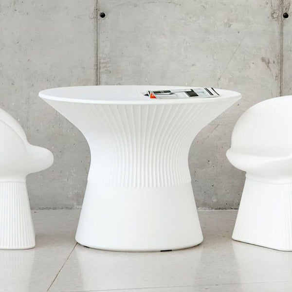 Capri table with LED solar lighting and remote control in modern design with two white chairs.