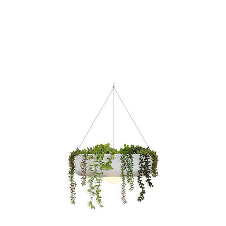 Elba LED blomsterpotte utendørs hengelampe med batteri med hengende planter og moderne design.