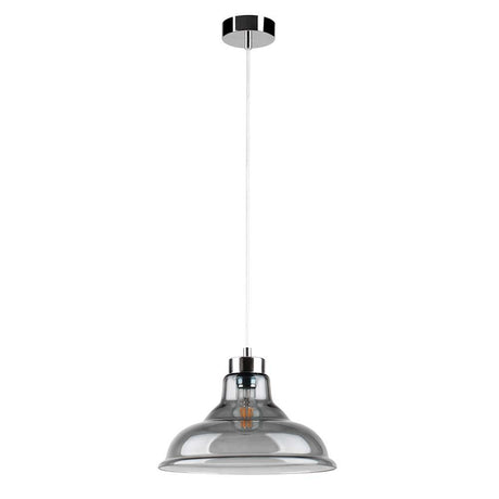 Hängelampe Avino Chrom, Rauchglas, Transparent, moderne Deckenleuchte mit elegantem Design.