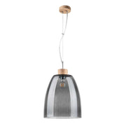 Hängelampe Campana Eiche-Geölt, Rauchglas, Transparent in moderner Innenraumgestaltung.