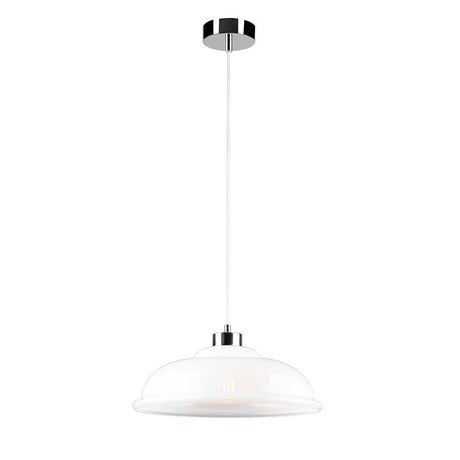Hängelampe Molde Chrom, Weiß, Transparent, moderne Pendelleuchte mit glänzendem Finish.