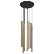 Pendant light Laser, 7-light, Ø 30 cm, gold-colored, with slim light rods in an elegant design.