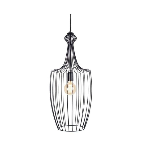 Hängeleuchte Luksor L Ø32cm Schwarz: Filigrane Pendelleuchte aus schwarz lackierten Stahlstäben im Vintage-Look.