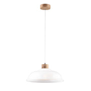Hängeleuchte Molde Eiche-Geölt, Weiß, Transparent: moderne Pendelleuchte mit Holzdetails und weißem Glasschirm
