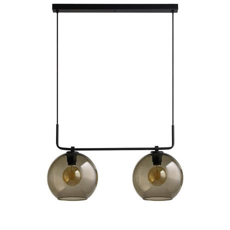 Pendant light Monaco in retro look black with two smoked glass lampshades and elegant design.