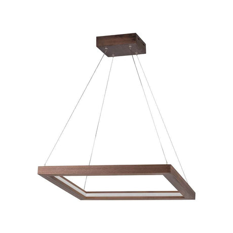 LED Hängeleuchte Legno 2520lm Nuss in modernes Design mit Holzrahmen und transparenten Kabeln.