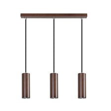LED Pipe pendant light 350 lm walnut with three hanging lampshades in walnut look.
