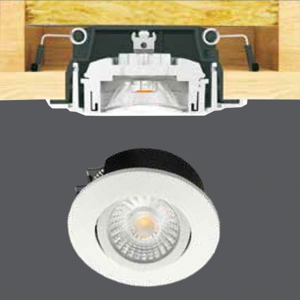 LED-Spot IP44 Brandschutz in einer gedämmten Hohldecke, flexibel und schwenkbar für optimale Beleuchtung.