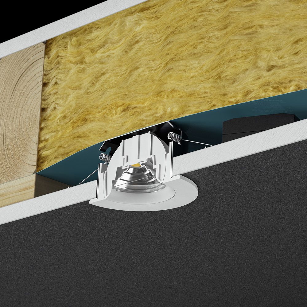 LED-Spot IP44 flexibel und schwenkbar, ideal für gedämmte Hohldecken mit geringer Einbautiefe.