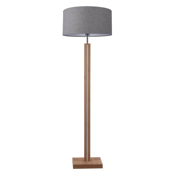 LED Stehleuchte Asseto 3350lm Eiche-Geölt, Grau, moderne Stehlampe mit Holzfuß und grauem Schirm