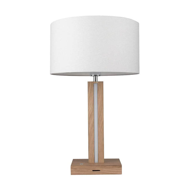 LED Tischlampe Asseto 980lm Eiche-Geölt, Beige – moderne LED-Tischlampe aus Holz mit Schirm