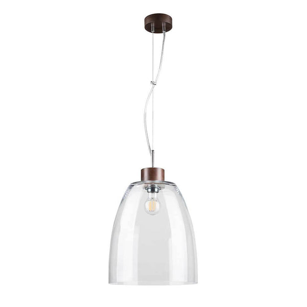 Pendellampe Campana Nussbaum, Transparent aus Glas mit brauner Aufhängung und modernem Design