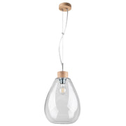 Piro pendant lamp, oak oiled, transparent with clear glass and wooden details, ideal for modern interiors.
