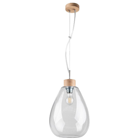Pendellampe Piro Eiche-Geölt, Transparent mit klarem Glas und Holzdetails, ideal für moderne Innenräume.