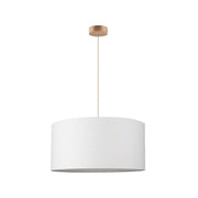Pendelleuchte Asseto Geölt Eiche, Beige, Natur über einem Esstisch hängend, modernes und stilvolles Lichtdesign.