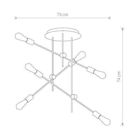 Retro Deckenlampe Axis 6-flg. Schwarz mit einem modernen Design und Maßstab von 73 cm x 74 cm.
