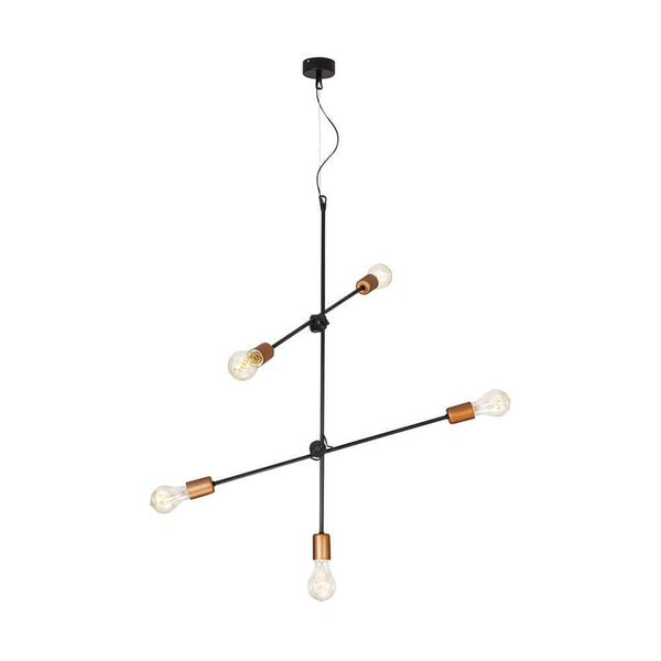 Retro pendant light Sticks 5-light. Gold-colored with a double-crossed design and adjustable rods.