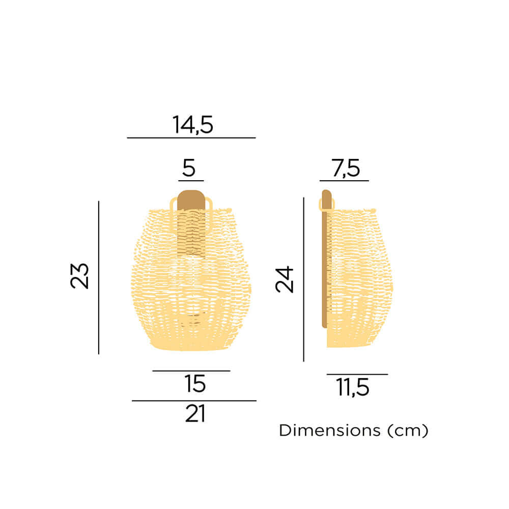 Saona Boho-stijl LED-muurbatterij struiken gemaakt van rattan ip54