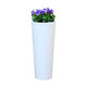 Zylindrischer LED-Solar Dekoleuchte Ficus mit violetten Blumen im weißen Blumentopf.