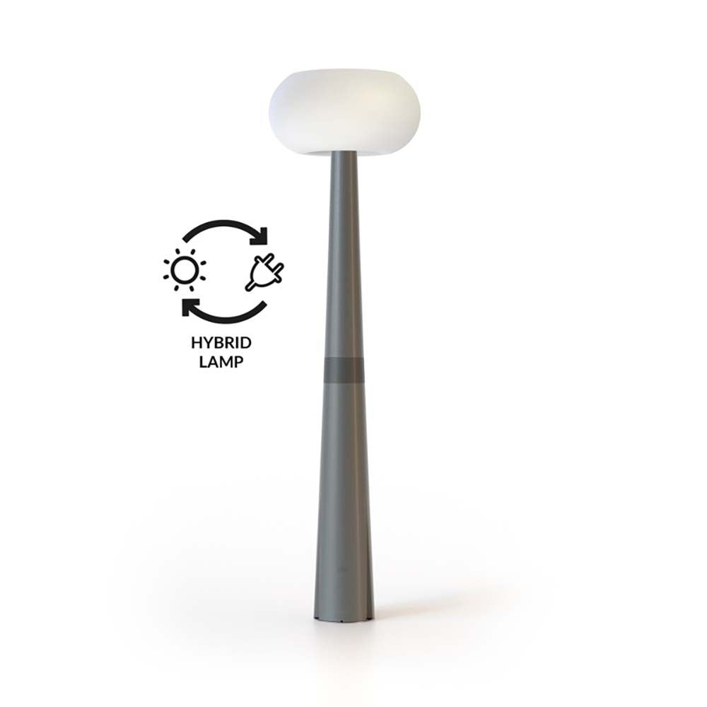 LED-Solar-Mastleuchte Pepita mit Hybridsystem, stilvolle und funktionale Gartenbeleuchtung in Grau.