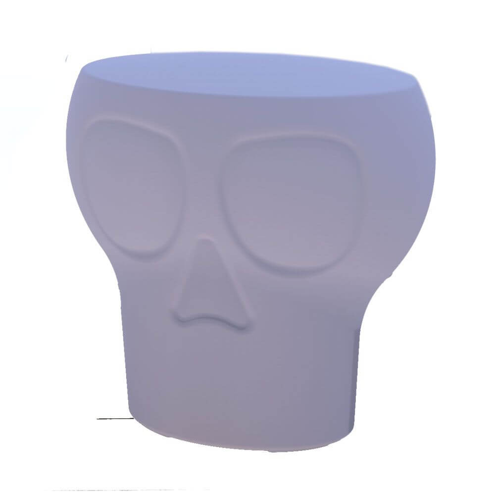 LED-Solar-Sitzleuchte Calvin in Totenkopf-Design als einzigartiger Hocker im modernen Stil.