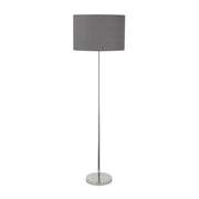 Stehlampe Hotel 168cm Stoffschirm Grau mit chromfarbenem Gestell und zylindrischem Schirm für blendfreies Licht