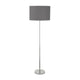 Stehlampe Hotel 168cm Stoffschirm Grau mit grauem Zylinder und eleganter Chrombasis.