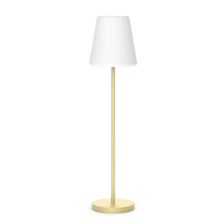 Terrace floor lamp Lola 177cm in an elegant design with a white lampshade and gold base.