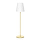 Terrasse gulvlampe Lola 177 cm i elegant design med hvit lampeskjerm og gyllen sokkel.