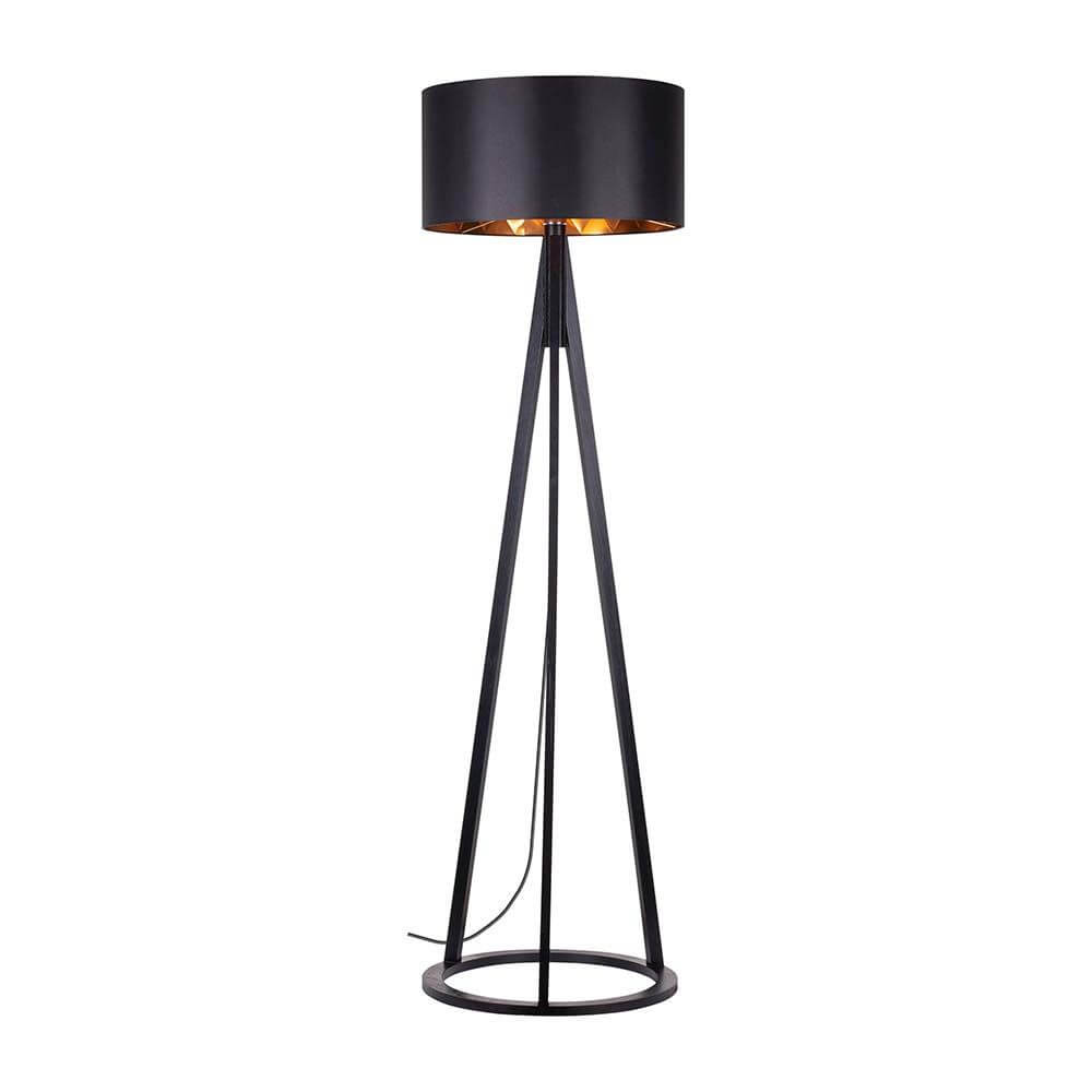 Stehleuchte Victoria II Schwarz, Kupfer auf minimalistischer Basis, modernes Design für stilvolle Raumausstattung.