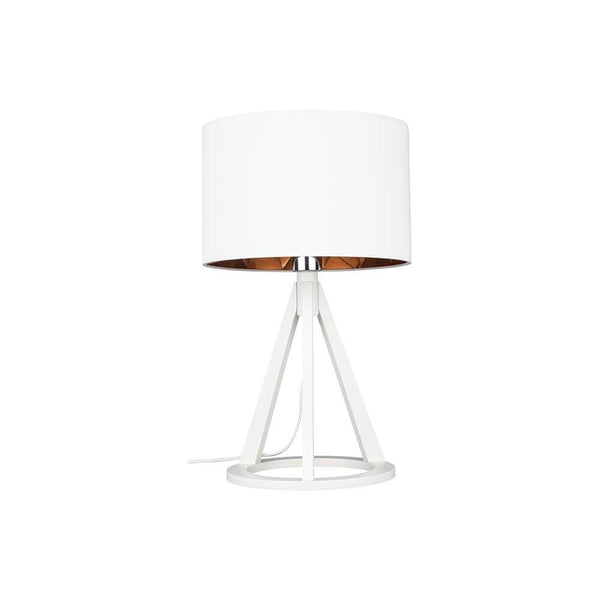 Tischleuchte Victoria II Weiß, Kupfer – moderne weiße Tischlampe mit kupferfarbener Innenfläche