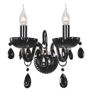 Wandlampe Queen 2-flammig Schwarz, Chrom mit eleganten Kristallelementen und klaren Glühbirnen.