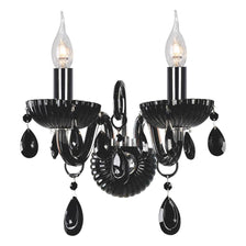Wandlampe Queen 2-flammig Schwarz, Chrom mit eleganten Kristallelementen und klaren Glühbirnen.